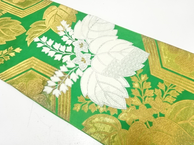 JAPANESE KIMONO / ANTIQUE FUKURO OBI / SILK / WOVEN KIKKO WITH FLOWER